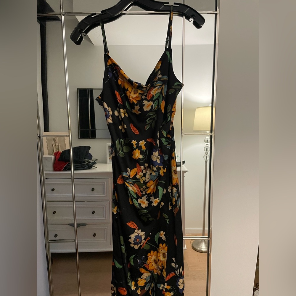 Satin floral black dress (eye of the needle Nantucket)